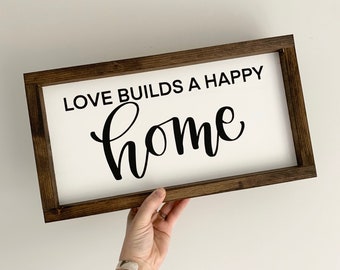 READY TO SHIP | Love builds a happy home sign | family sign | handlettered sign | Farmhouse sign