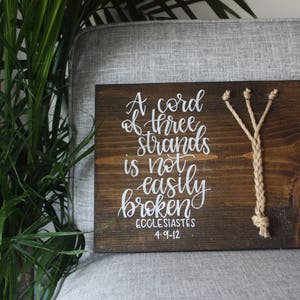 A cord of three strands Wedding Sign | Bible Sign | Stained Sign | Home Decor | Ecclesiastes | Wedding Decorations Rustic