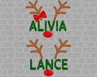 SVG DXF PNG cut file cricut silhouette cameo scrap booking Christmas Boy and Girl Reindeer (Name/Font Not Included)