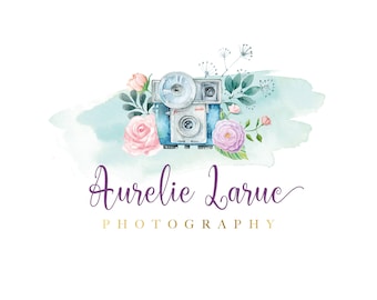 Premade Logo | Watercolor logo | camera logo | photography logo | flowers | feminine logo