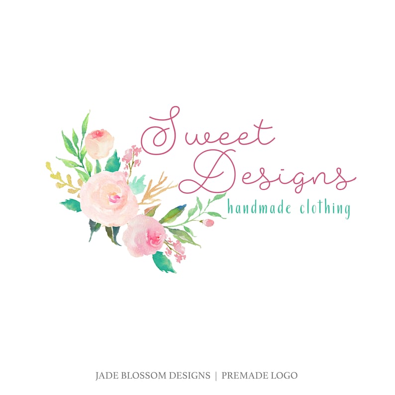 Premade Logo Logo Design Watercolor Logo flower logo Floral Logo business logo feminine logo pink flowers branding Kit image 1