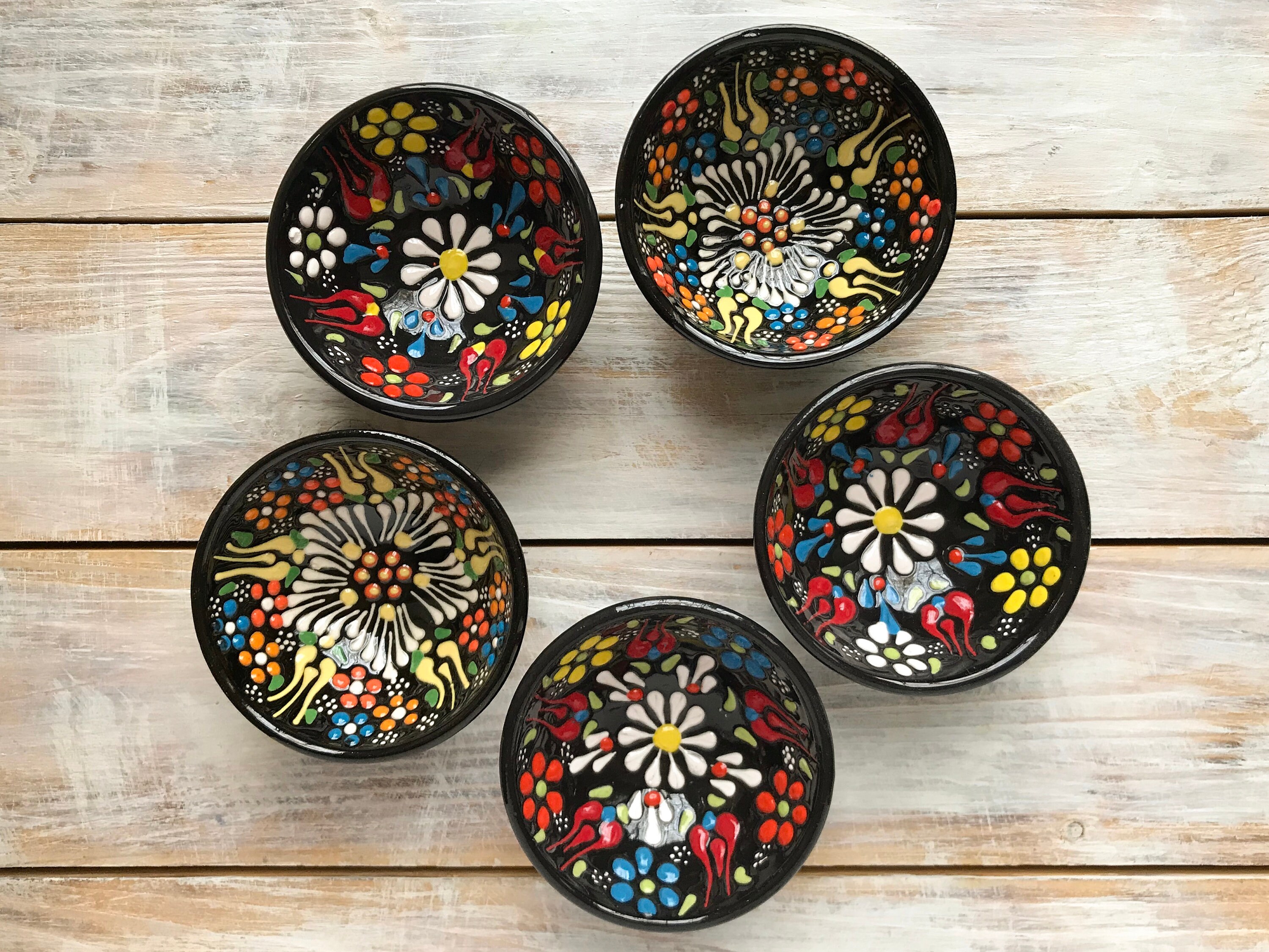 Set of saucers 5 pieces black bowl black saucers pottery Etsy