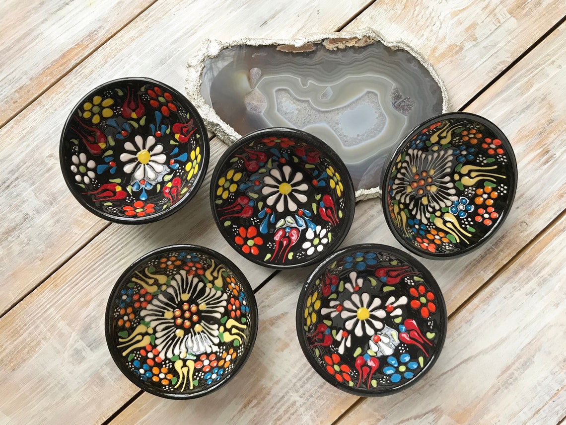 Set of saucers 5 pieces black bowl black saucers pottery Etsy