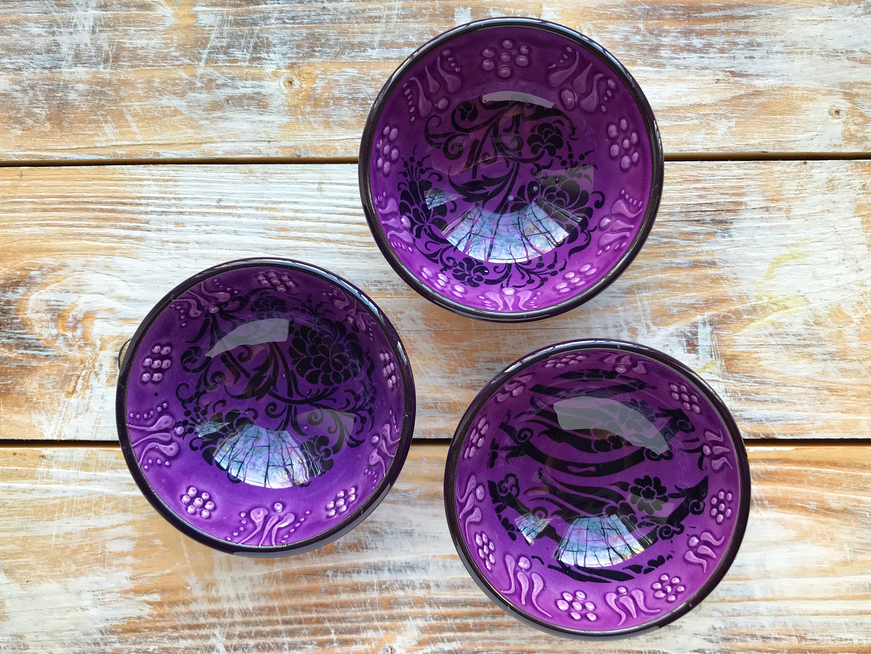 Set of saucers 3 pieces purple bowl purple plate pottery Etsy