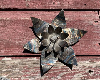 colorful metal flower sculpture