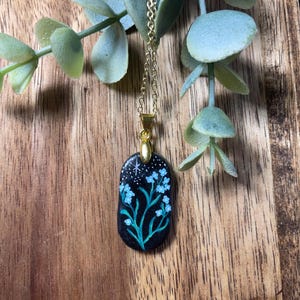 Clay Charm, floral charm, hand painted clay, forget me not illustration, charm necklace
