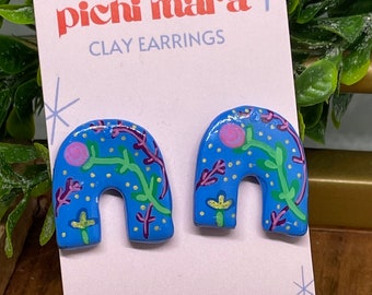 Hand-painted Floral Arch studs, clay earrings, polymer clay, unique earrings