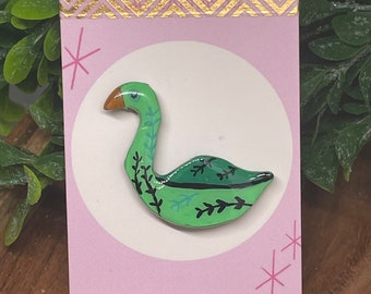 Hand-painted Swan Pin, polymer clay, brooch