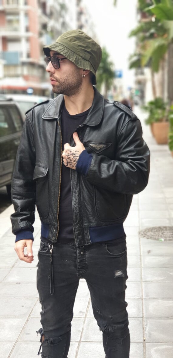 Vintage leather bomber flight jacket 90's by Diese