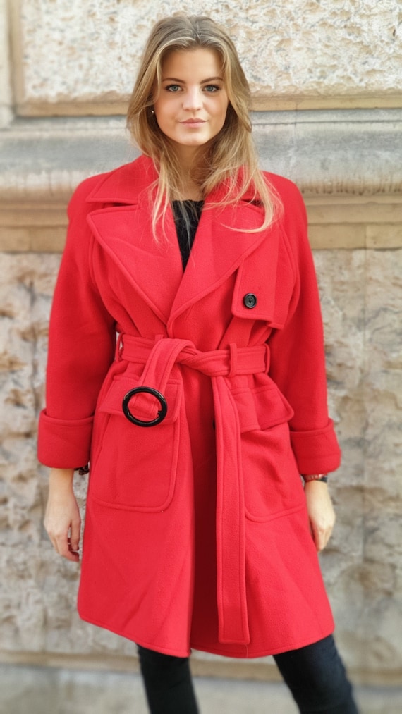 vintage 90s wool classic red coat by Valentino