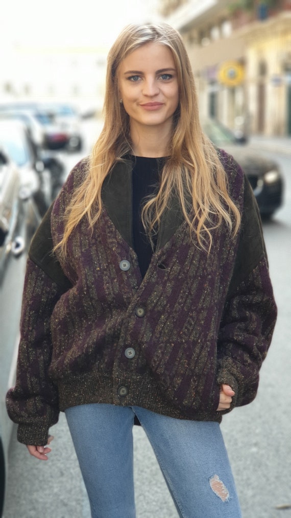 vintage 90s multicolor wool suede cardigan