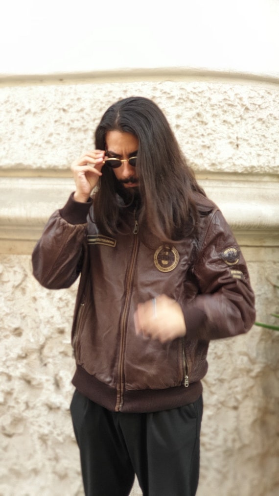 Vintage 90s leather bomber jacket Chevignon