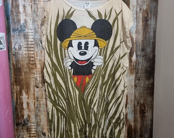 Camisa de vestir vintage de Walt Disney Mickey Mouse Safari Peekaboo años 80