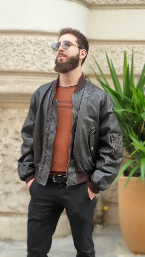 Vintage 90s' leather biker bomber jacket