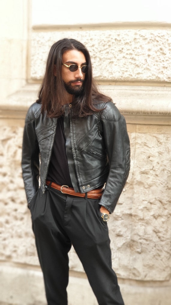 Vintage 90s leather bomber biker jacket