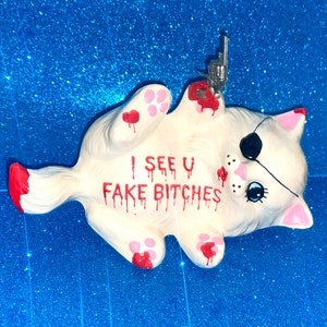 I see u fake bitches antique cat figurine