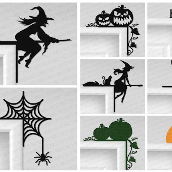 Halloween door picture frame or shelf corner decorations spooky witch bat cat