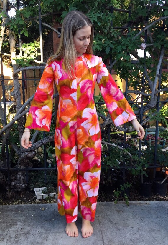 1970s vintage petite wide leg psychedelic jumpsuit