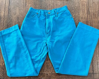 vintage 1990s teal wrangler 13MNTM jeans made in USA