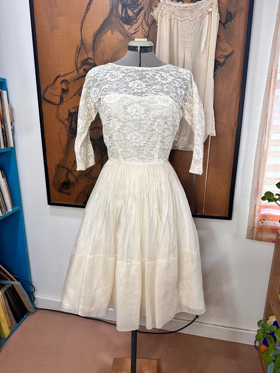 Vintage 1950s white party dress.  USA and union m… - image 1