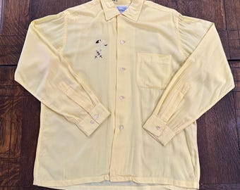 Vintage 1960s Penneys Towncraft Rayon Loop Collar Shirt Mens Size