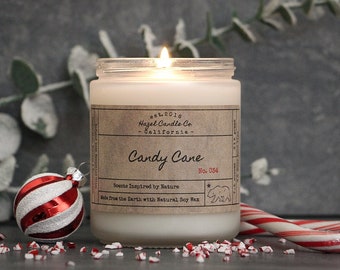Candy Cane Scented Candles, Eco Friendly, Soy Candle, Essential Oil Soy Candles, Christmas Candles, Holiday Candles