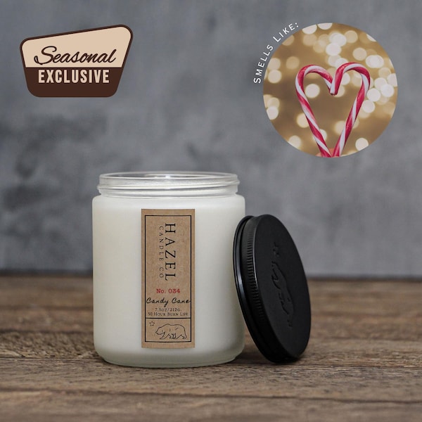 Candy Cane Scented Candles, Eco Friendly, Soy Candle, Essential Oil Soy Candles, Christmas Candles, Holiday Candles