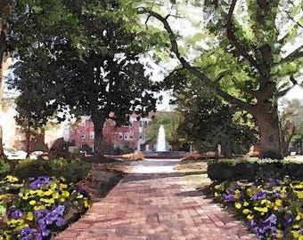ECU Watercolor Portrait~East Carolina Art~East Carolina Painting~ECU Art~ECU Water Fountain~ecu Graduation Gift~ecu sorority gift~artwork
