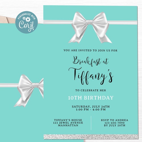 Breakfast at Tiffany's Invitation Printable Editable - Etsy