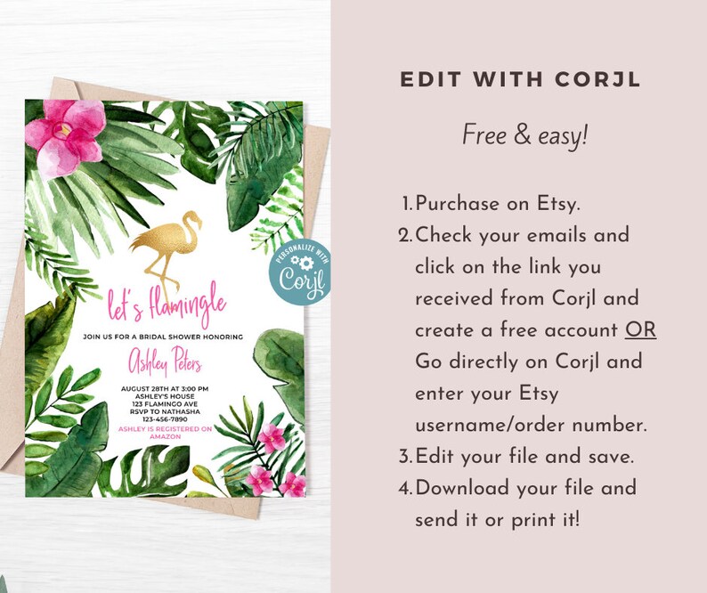 Editable Let's Flamingle Bridal Shower Invitation // Etsy