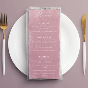 Menu de mariage mauve élégant / Faire-part de mariage minimaliste mauve imprimable / Modèle de menu de mariage modificabile / MAUVEWED1