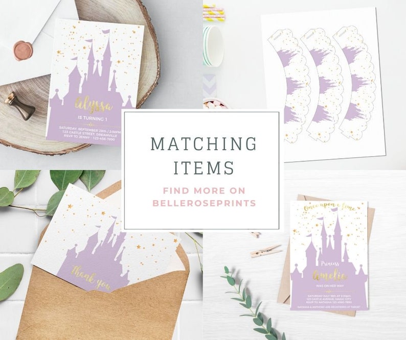 Purple Disney Castle Thank You Card Printable Birthday Party Thank You Card Baby Shower Thank You Card