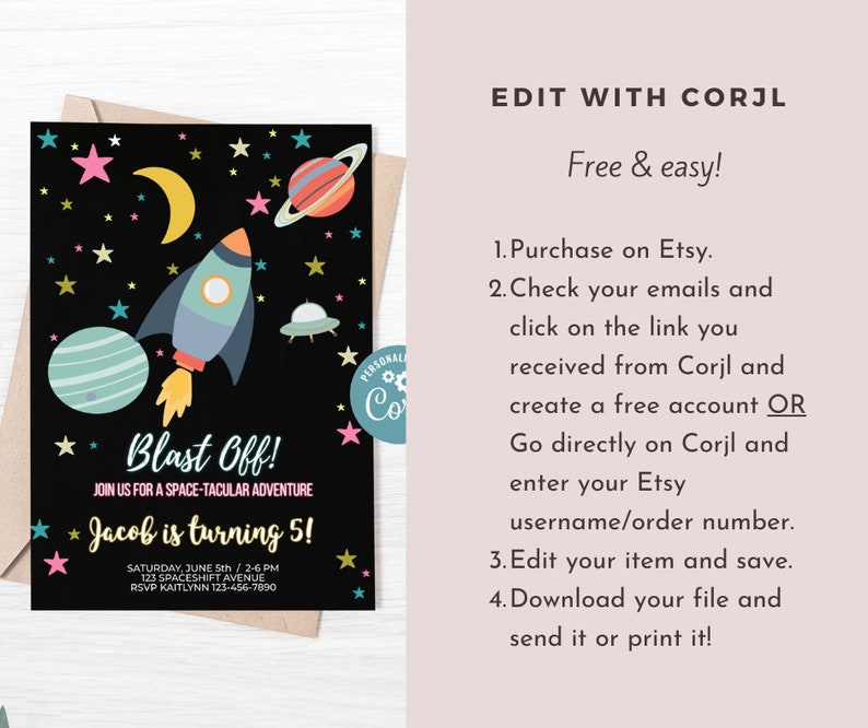 Editable Blast off Birthday Party Invitation // Printable - Etsy