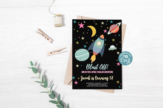 Editable Blast off Birthday Party Invitation // Printable | Etsy