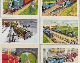 Rare Retro Thomas the Tank Engine prints, set of 6 railway illustrations.