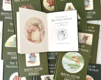 Vintage Beatrix Potter gebundenes Buch, illustrierte Kinderklassiker, Kinderzimmer Dekor, grüne Bücher.