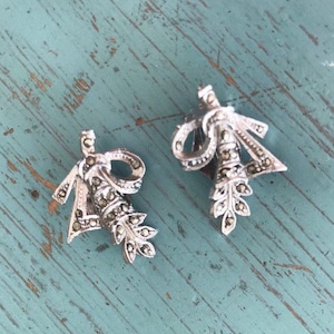 Vintage 1960s Earrings / Real Marcasite earrings / unworn vintage earrings / rhodium plated earrings