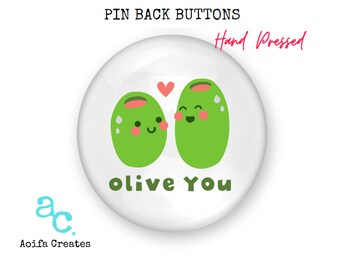 Valentine Button, Olive You pin, valentine pin for him, valentine badge for husband, valentine button for wife, valentines day, Olive button