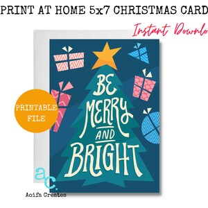 Print at Home Christmas Card - Be Merry & Bright, Greeting Card, Merry Christmas, Happy Holidays, printable, instant download, Last Minute