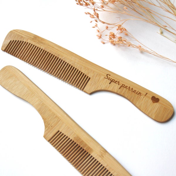 Personalized bamboo comb, unique and useful gift engraved by laser