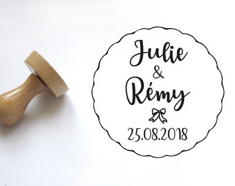 Wedding stamp, custom stamp with your names and wedding date, cottage style, personalized stamp for your invitations, save the date, 2 inch