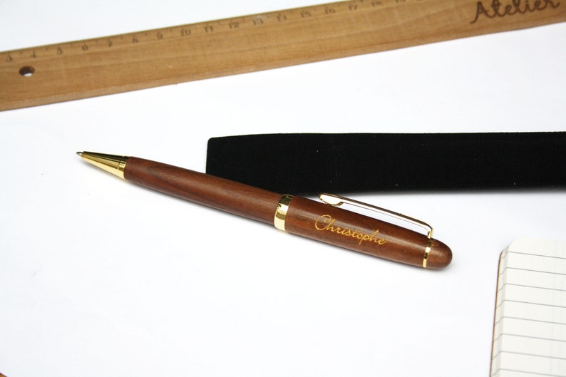 Stylo personnalisé en bois de noyer, marron foncé, texte personnalisable gravé et doré, cadeau unique anniversaire, mariage, noël image 10