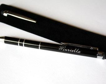 Stylo personnalisable, cadeau personnalisé, message de votre choix ou votre nom gravé sur mesure, métal noir brillant, original, unique