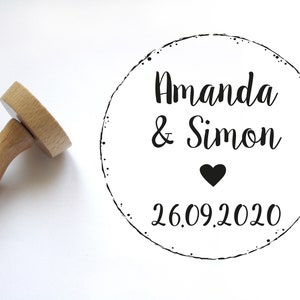 Tampon mariage personnalisé, pour personnalisation d'enveloppe, courrier et faire-part avec vos prénoms, style champêtre, cottage
