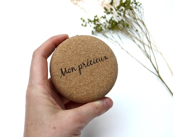 Personalized pocket compact mirror, engraved bridesmaid custom Gift in cork