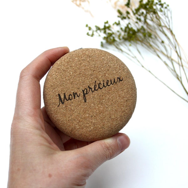 Miroir de poche personnalisable en liège, personnalisation avec votre texte, cadeau personnalisé pour femme, pliable, gravure sur mesure