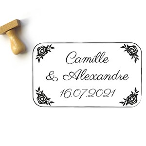 Tampon personnalisé roses, mariage thème chic et floral, pour personnalisation d'enveloppes et faire-parts, fabriqué sur mesure en France
