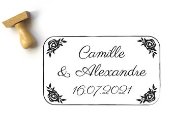 Custom wedding stamp with roses, chic and floral wedding, your names date, to customize your letters and cards, personalized stamp