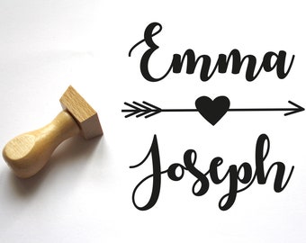 Wedding stamp names, Script Calligraphy, arrow and heart, custom logo stamp for your wedding stationery, to personalize your invitations