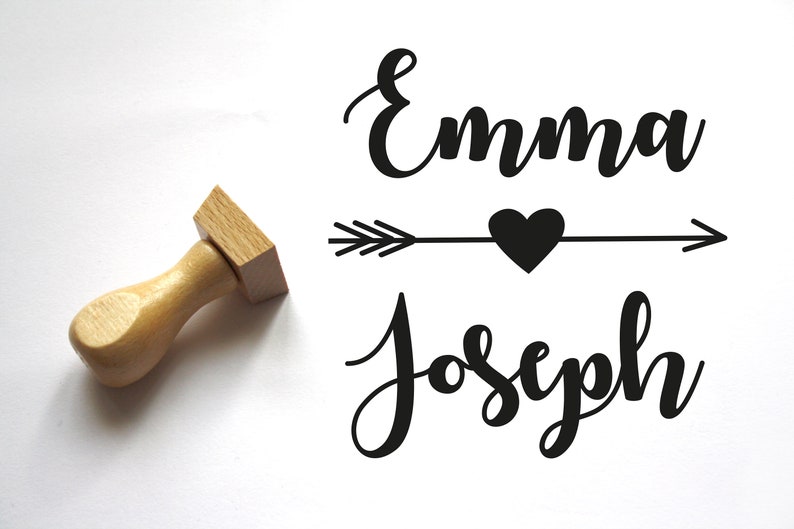 Wedding stamp names, Script Calligraphy, arrow and heart, custom logo stamp for your wedding stationery, to personalize your invitations image 1